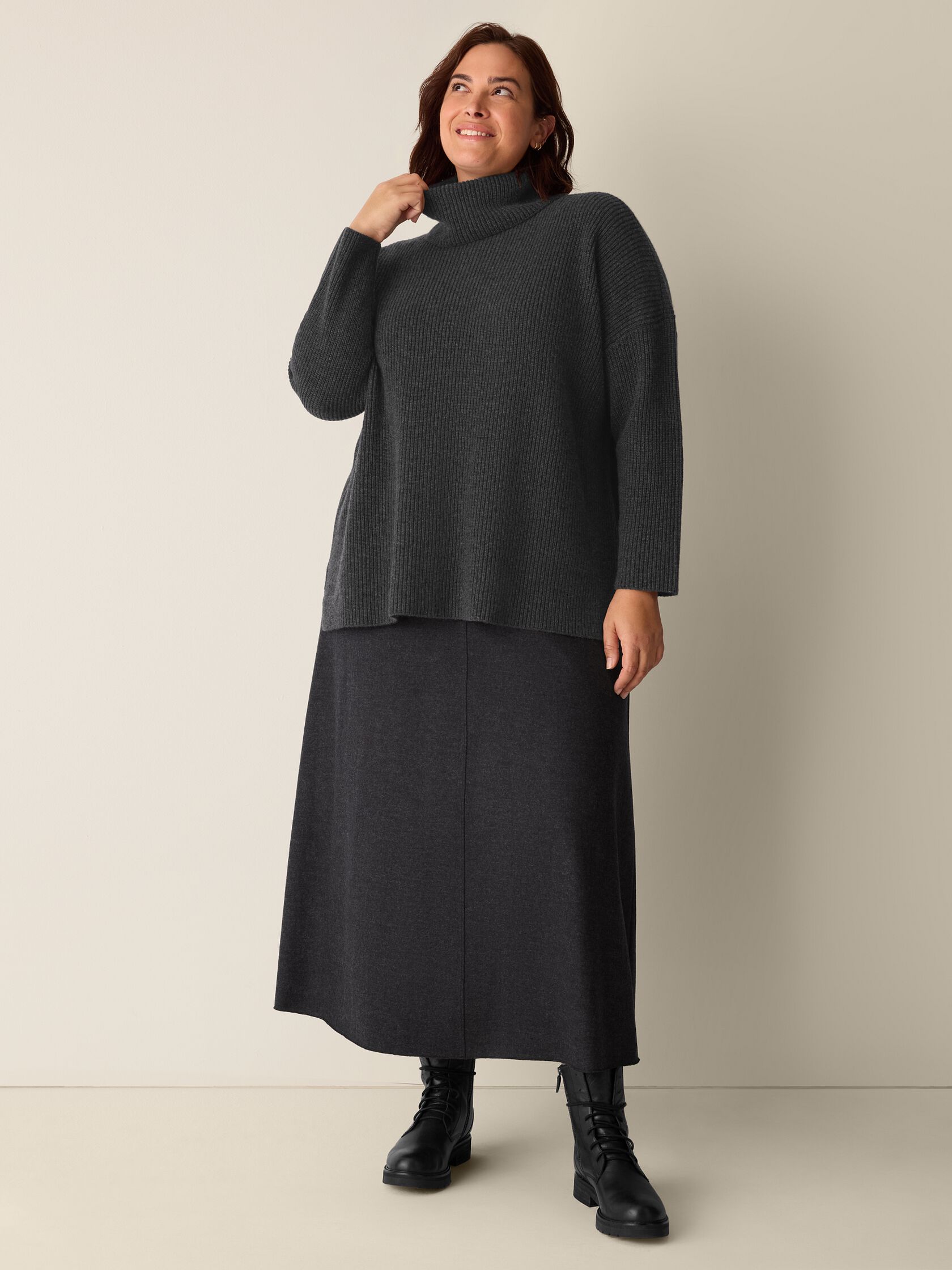 Eileen Fisher Women's Mélange Boiled Wool Jersey A-Line Skirt in Regenerative Wool