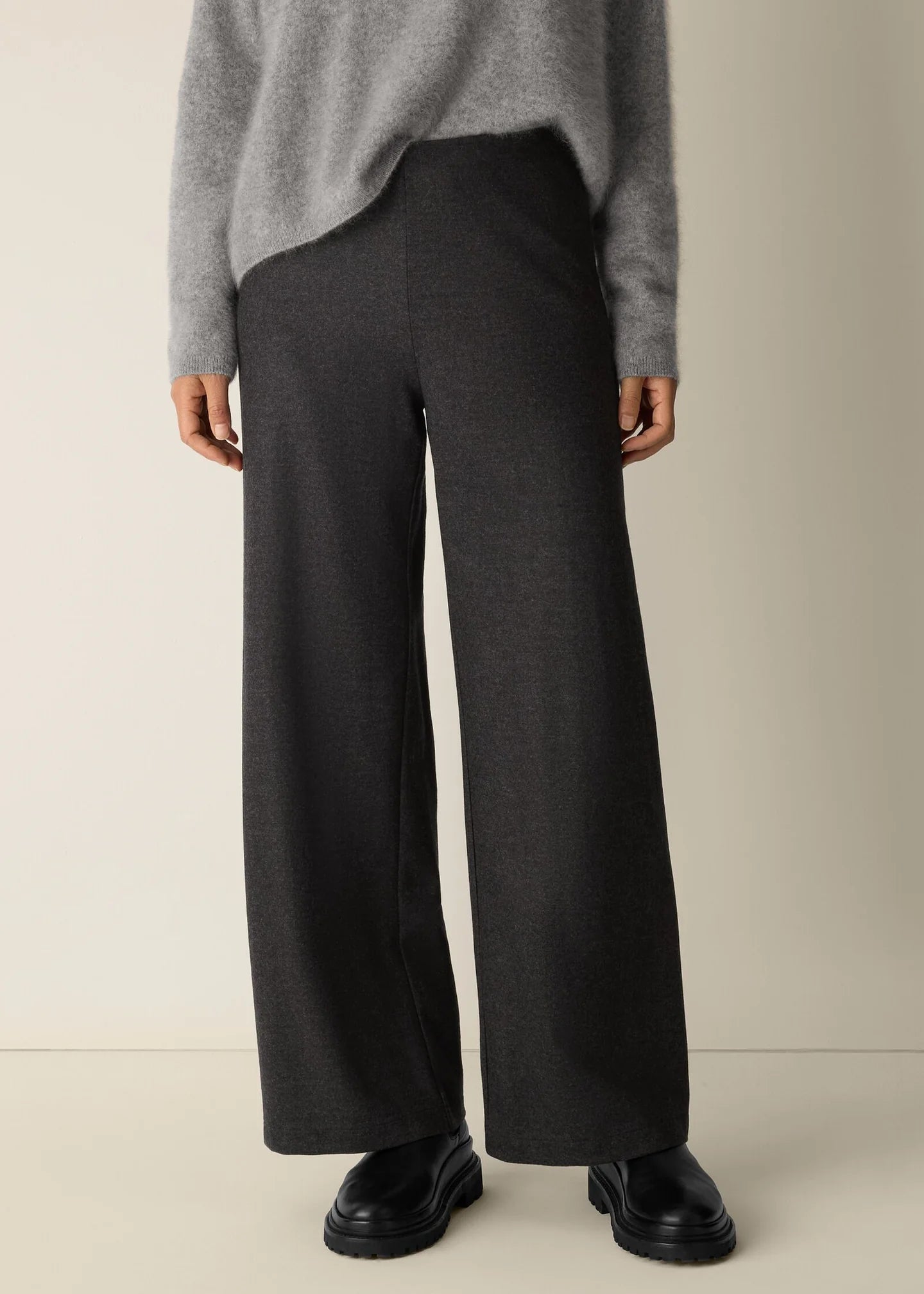 Eileen Fisher Women's Mélange Boiled Wool Jersey Wide-Leg Pant in Regenerative Wool