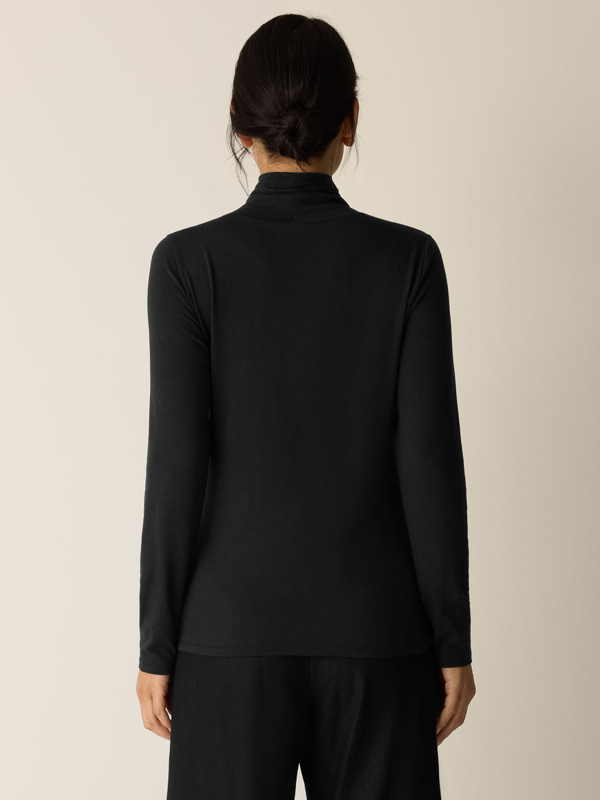 Eileen Fisher Women's Sheer Cotton Blend Knit Turtleneck Top