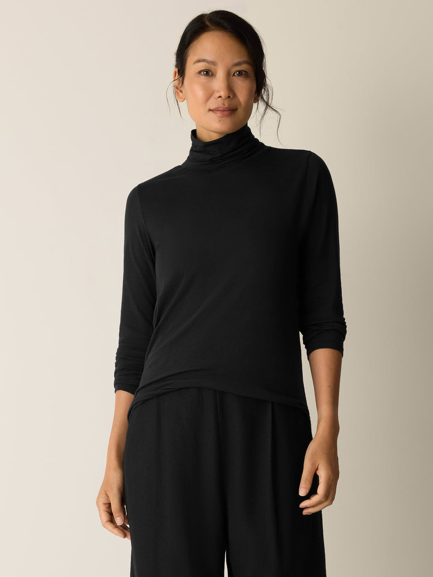 Eileen Fisher Women's Sheer Cotton Blend Knit Turtleneck Top