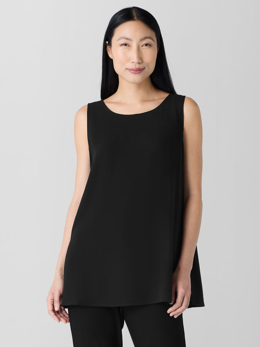 Eileen Fisher Women's Silk Georgette Crepe Ballet Neck Long Tank