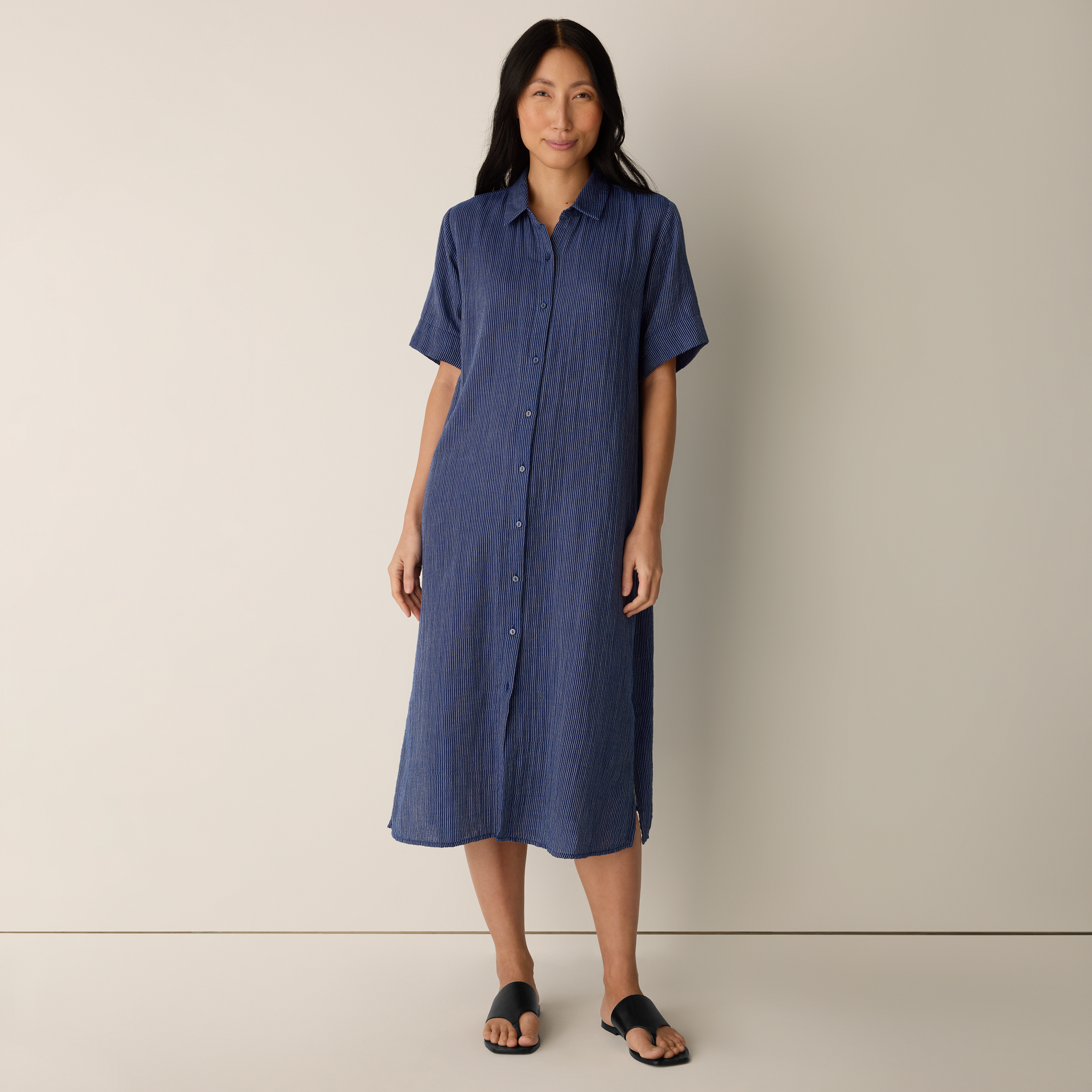 Eileen Fisher Women's Striped Organic Cotton Gauze Shirtdress – Channers