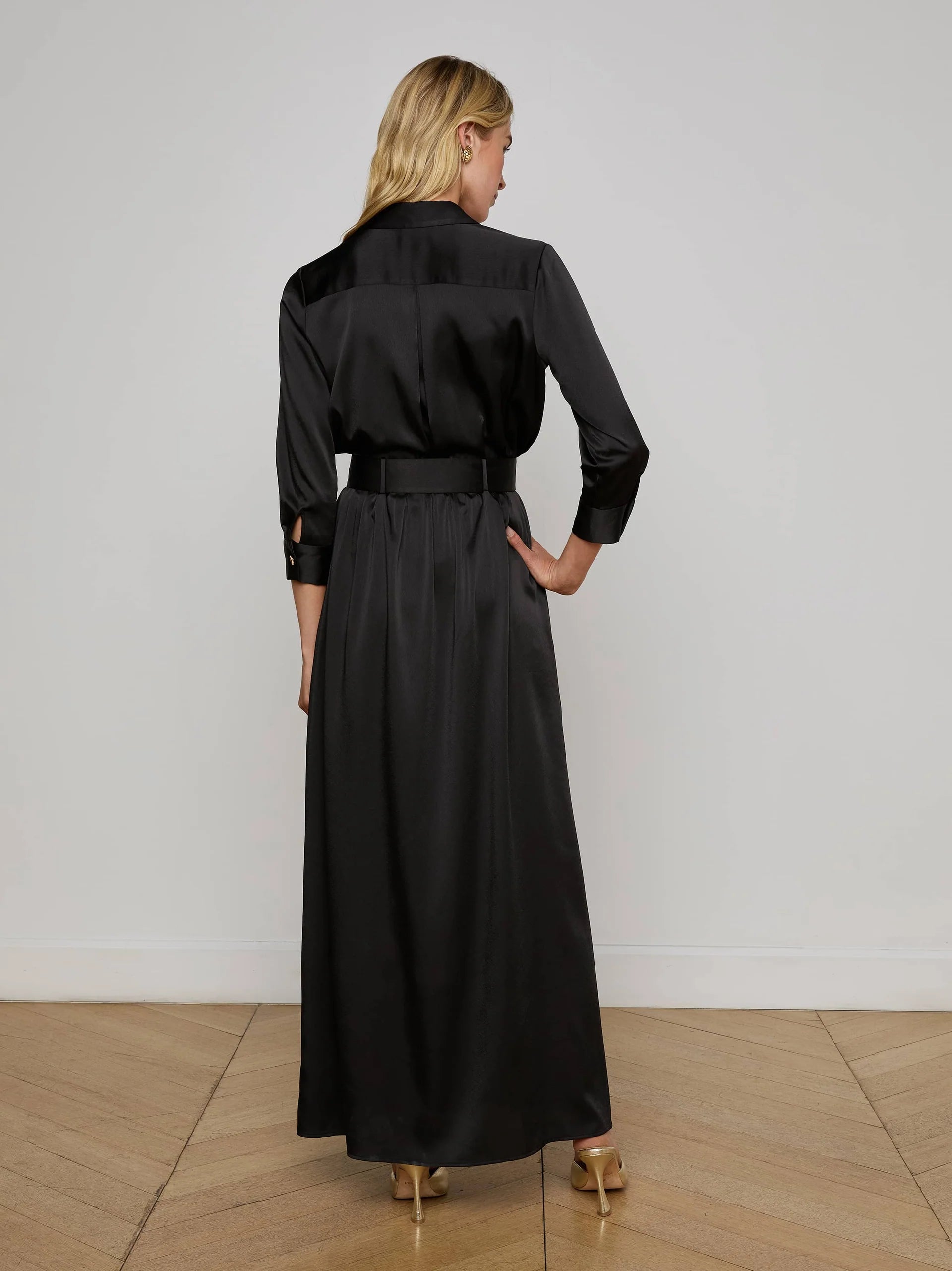L'Agence Women's Uriah Satin Maxi Shirt Dress