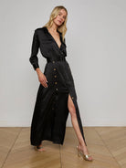 L'Agence Women's Uriah Satin Maxi Shirt Dress