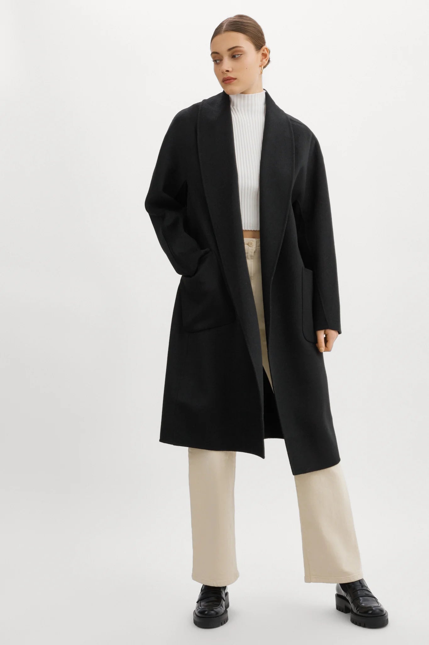 Lamarque Women's Thara Shawl Collar Wool Coat