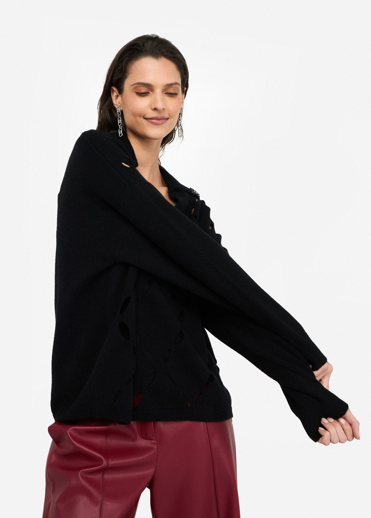 Liu Jo Women's 100% Wool Jumper with Bejewelled Embroidery