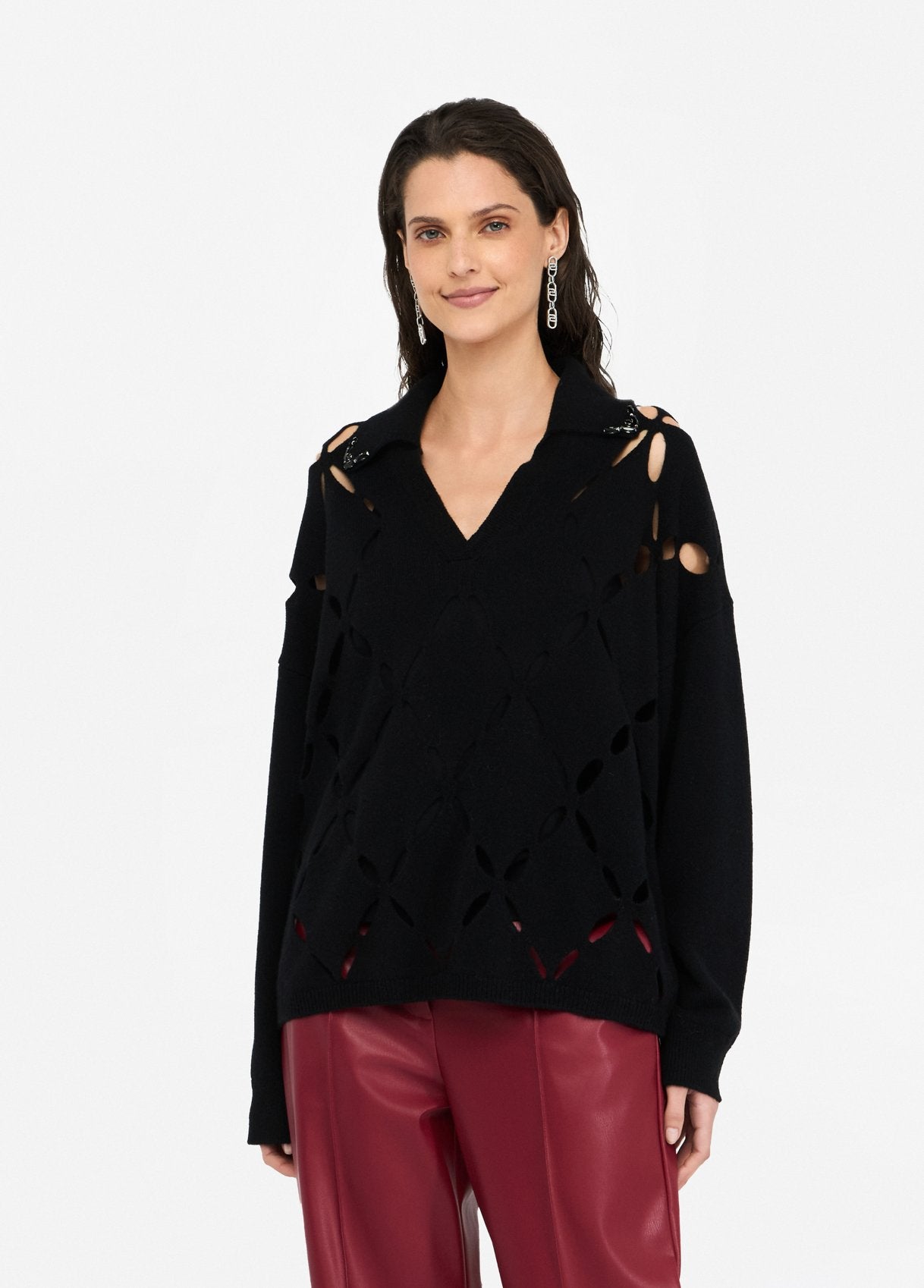 Liu Jo Women's 100% Wool Jumper with Bejewelled Embroidery