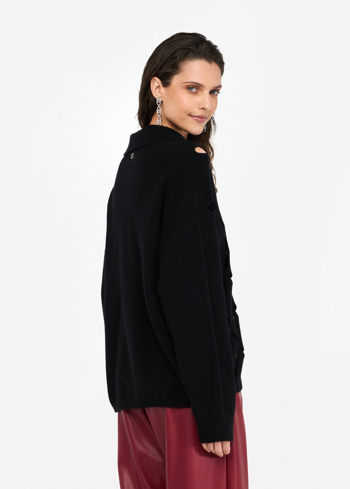 Liu Jo Women's 100% Wool Jumper with Bejewelled Embroidery