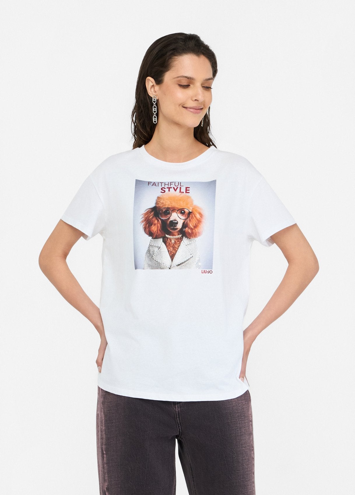 Liu Jo Women's Printed T-Shirt with Rhinestones