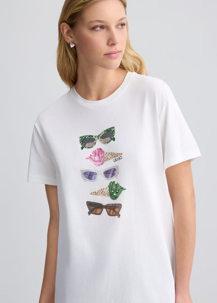 Liu Jo Women's Printed T-shirt with Rhinestones – Channers
