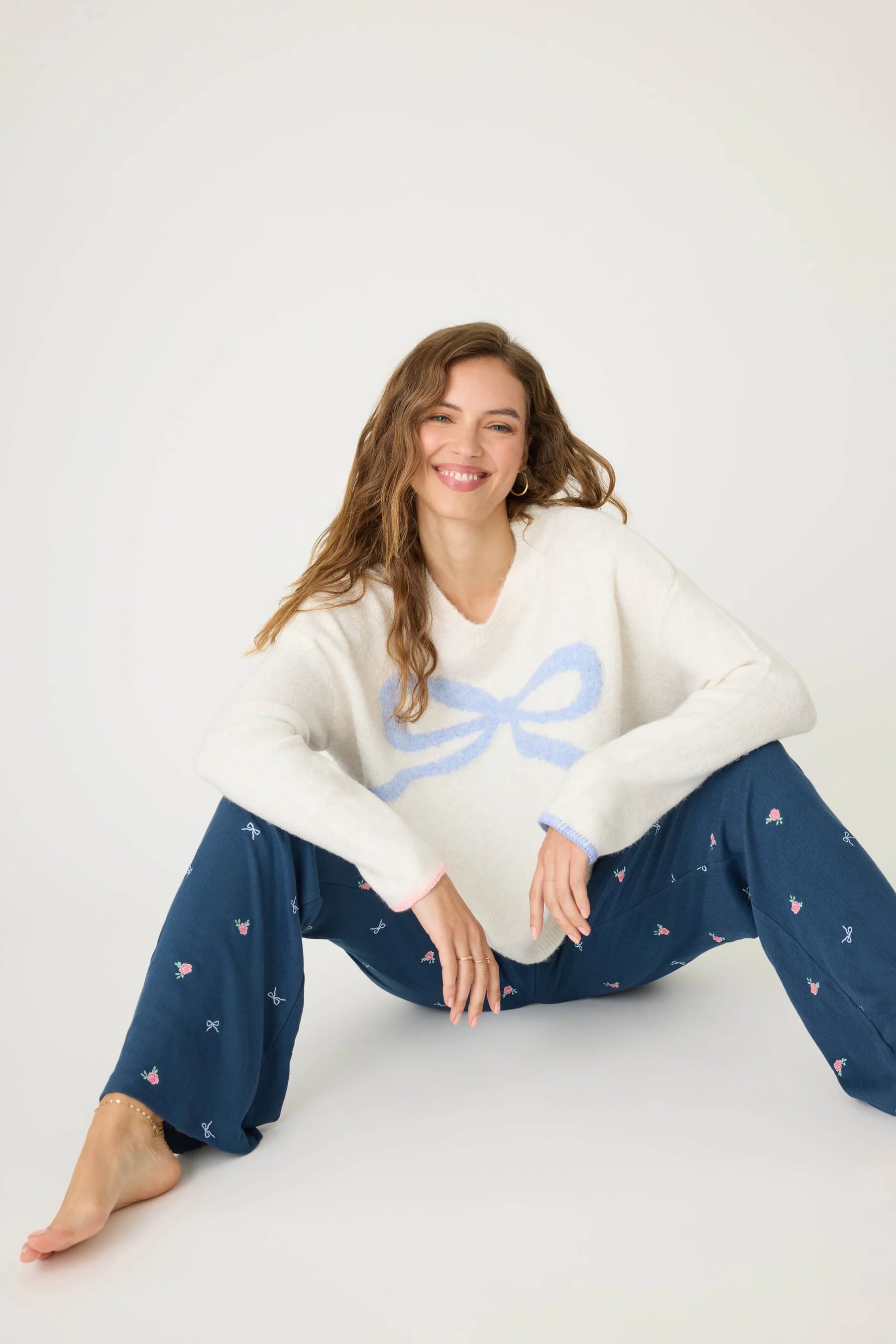 PJ Salvage Women's English Rose Bow Snuggle Sweater