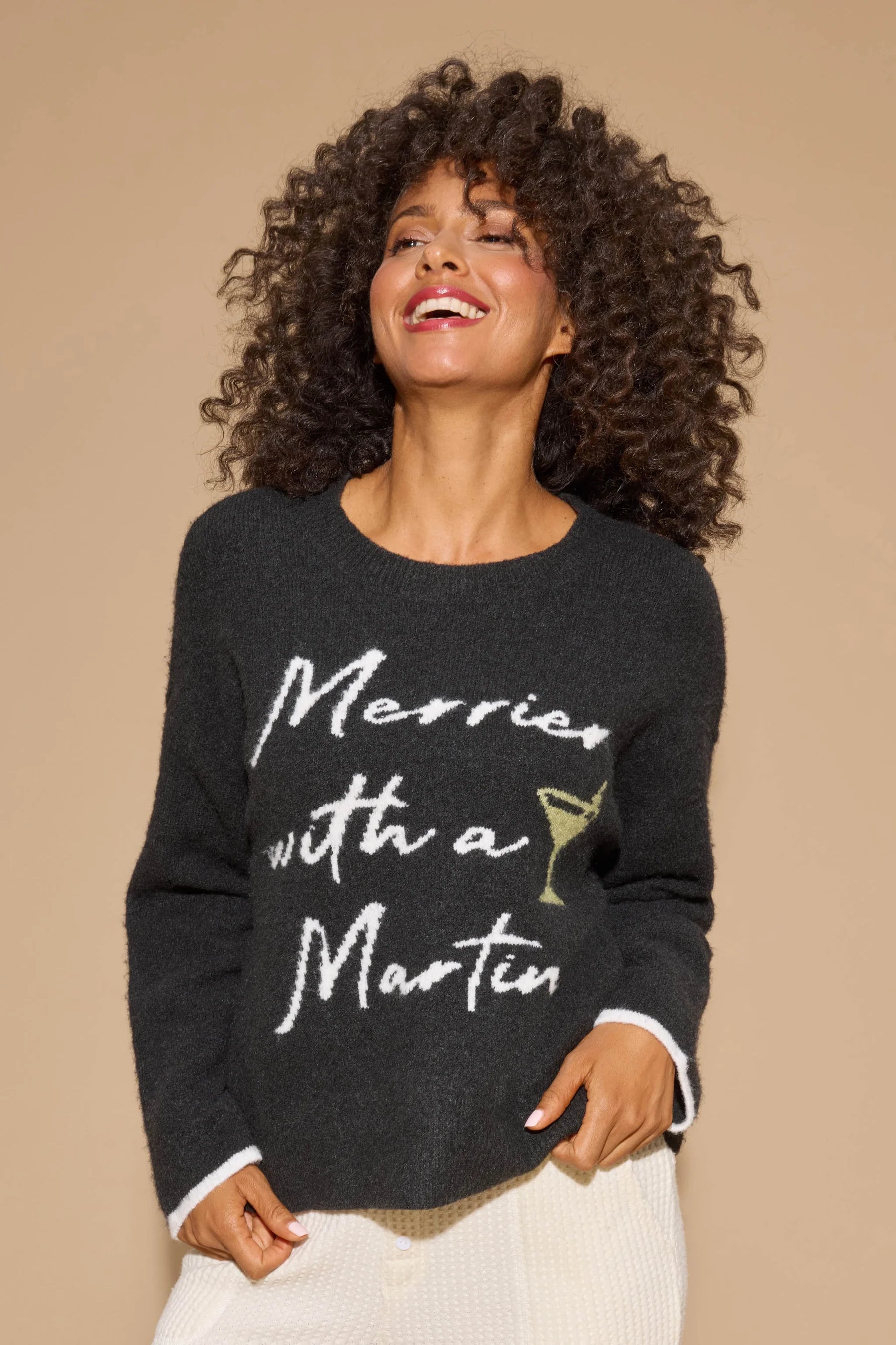 PJ Salvage Women's Merrier With A Martini Snuggle Sweater