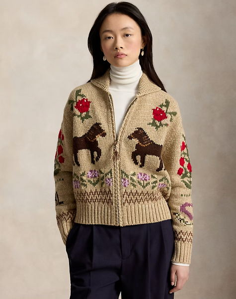 Polo Ralph Lauren Women's Intarsia-Knit Cotton-Wool Shawl Cardigan