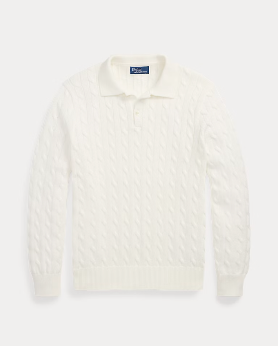 Ralph Lauren Men's Cable-Knit Cotton Polo-Collar Sweater