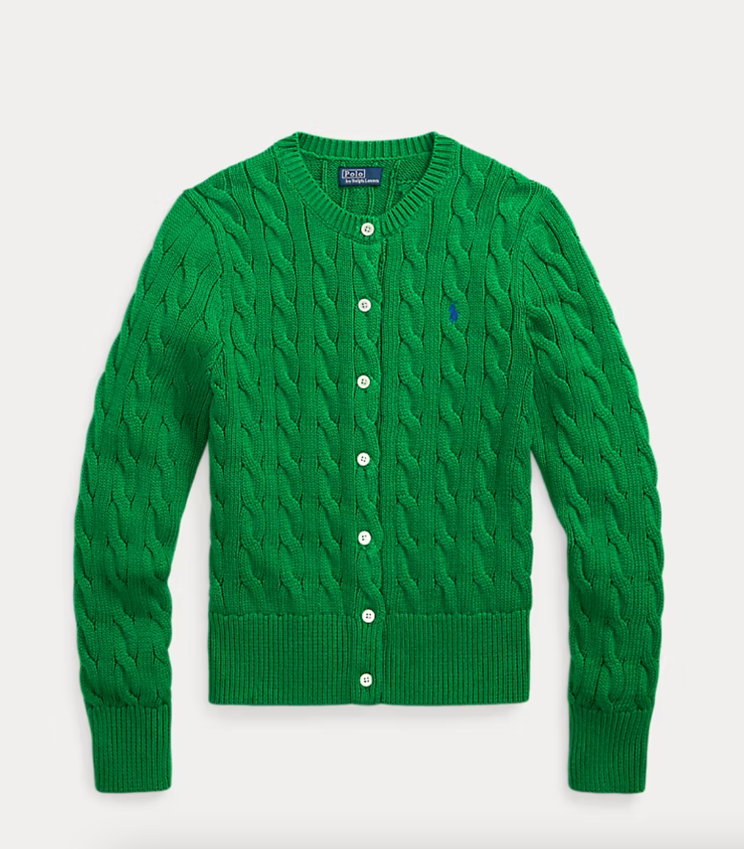 Polo by Ralph Lauren グリーン カーディガン Polo Ralph Lauren Women's Cable-Knit Cotton Crewneck Cardigan