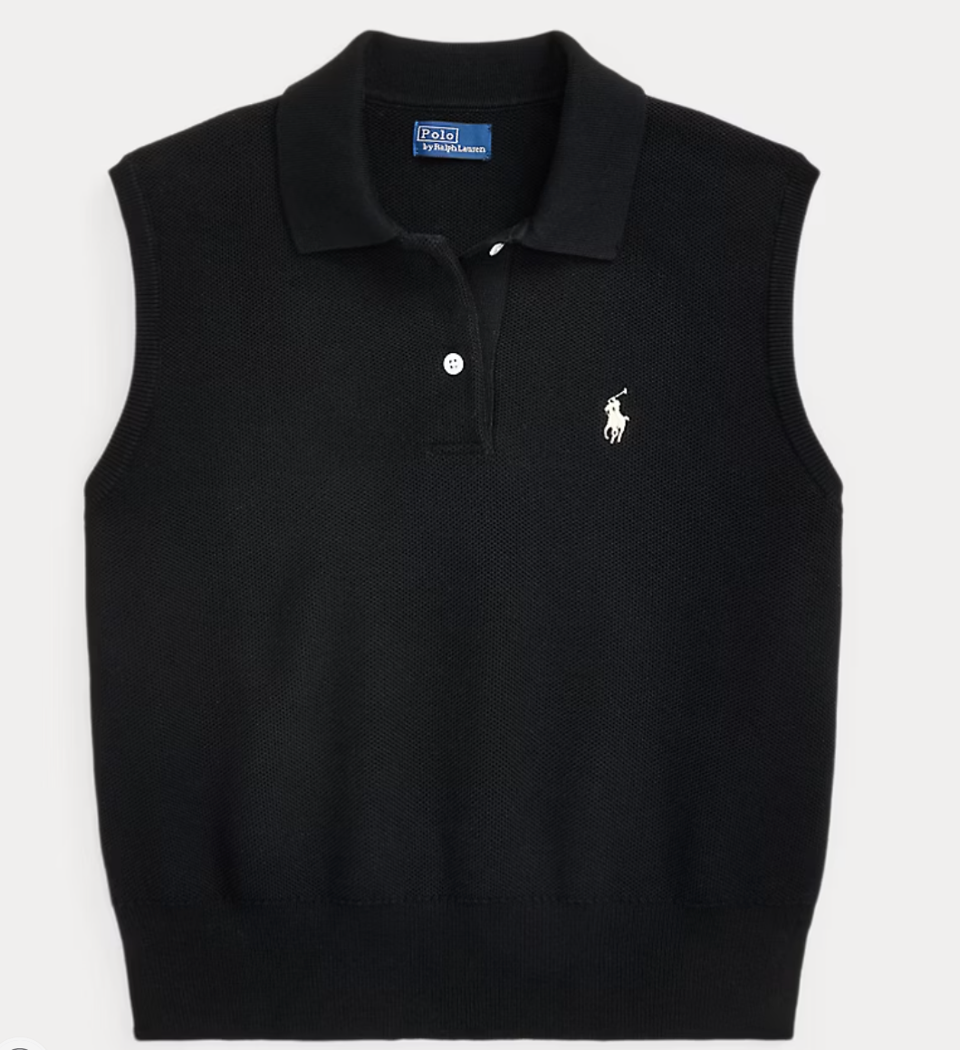 リナ　Polo by Ralph Lauren ブラック ベスト Polo Ralph Lauren Women's Cotton Cropped Sleeveless Polo Sweater
