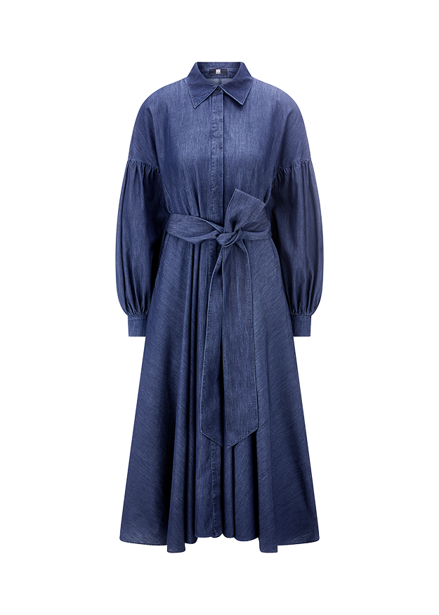 Riani Women's Maxi Denim Dress with Balloon Sleeves