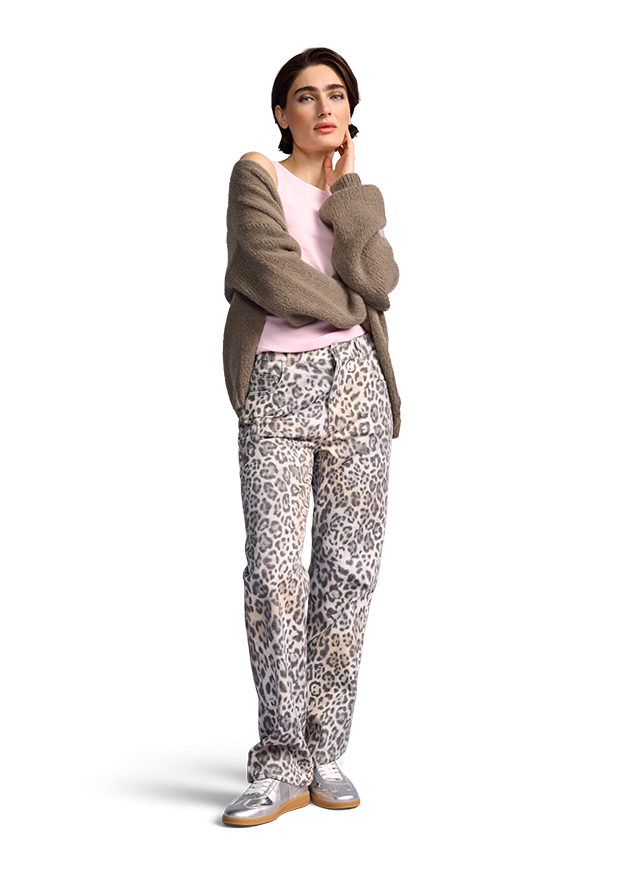Riani Women's Straight Fit Trousers with Leopard Print