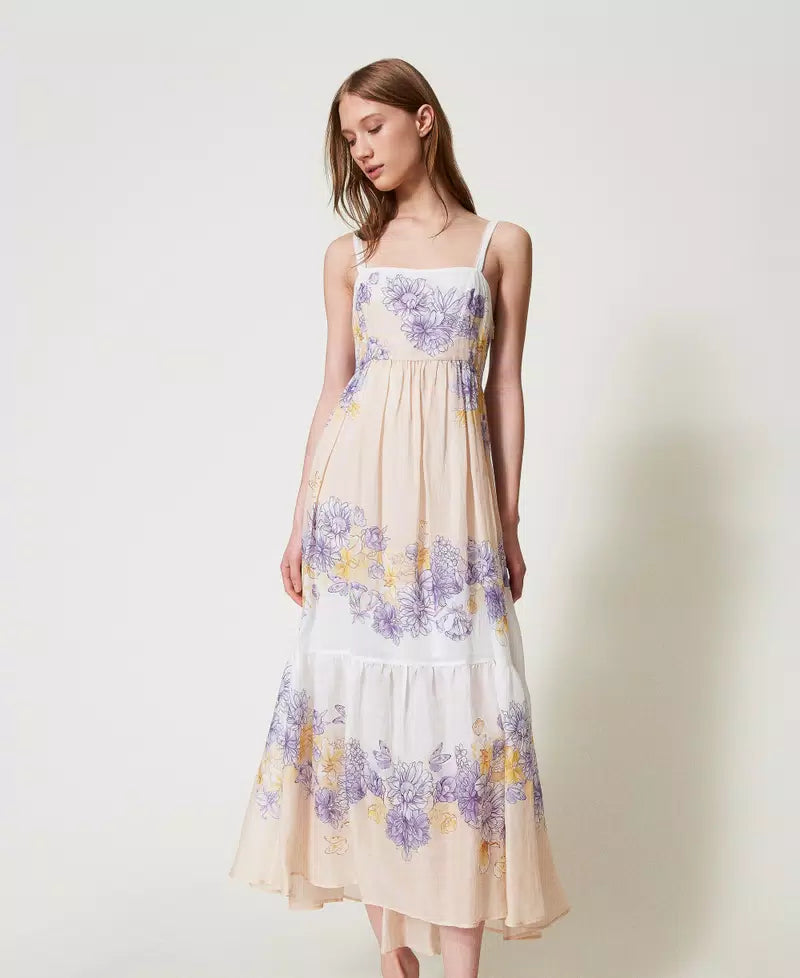 Twinset Women's Long Floral Ramie Bustier Dress