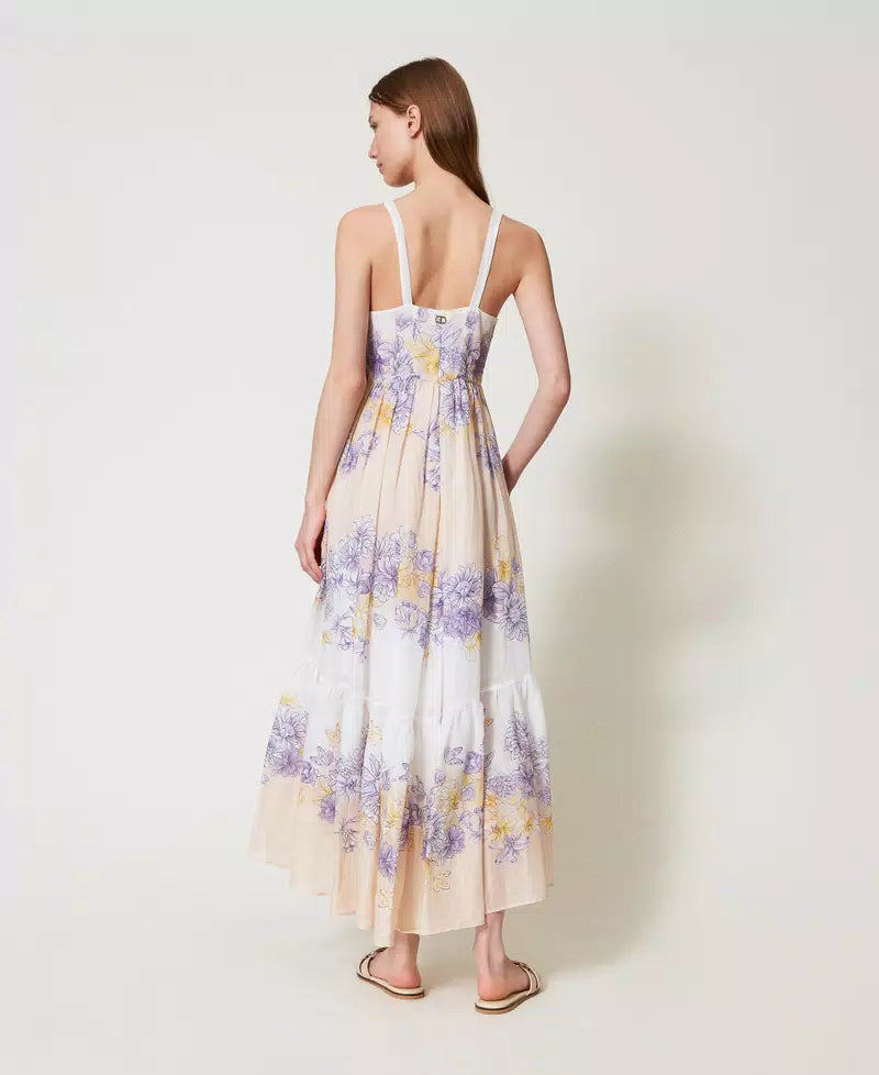 Twinset Women's Long Floral Ramie Bustier Dress