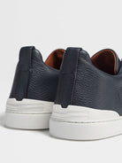 Zegna Men's Navy Blue Deerskin Triple Stitch™ Sneakers