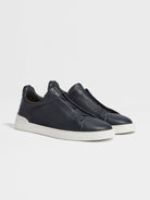 Zegna Men's Navy Blue Deerskin Triple Stitch™ Sneakers
