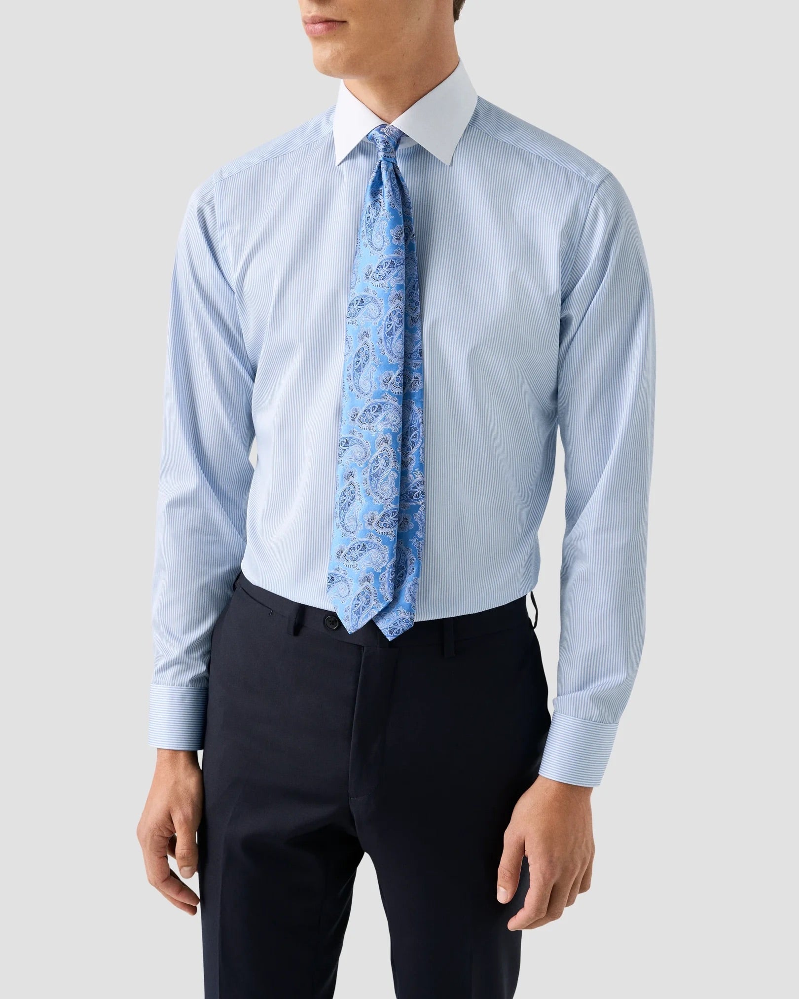 Eton Men's Light Blue Striped Elevated Twill Shirt Channers Eton Men's Light Blue Striped Elevated Twill Shirt Channers